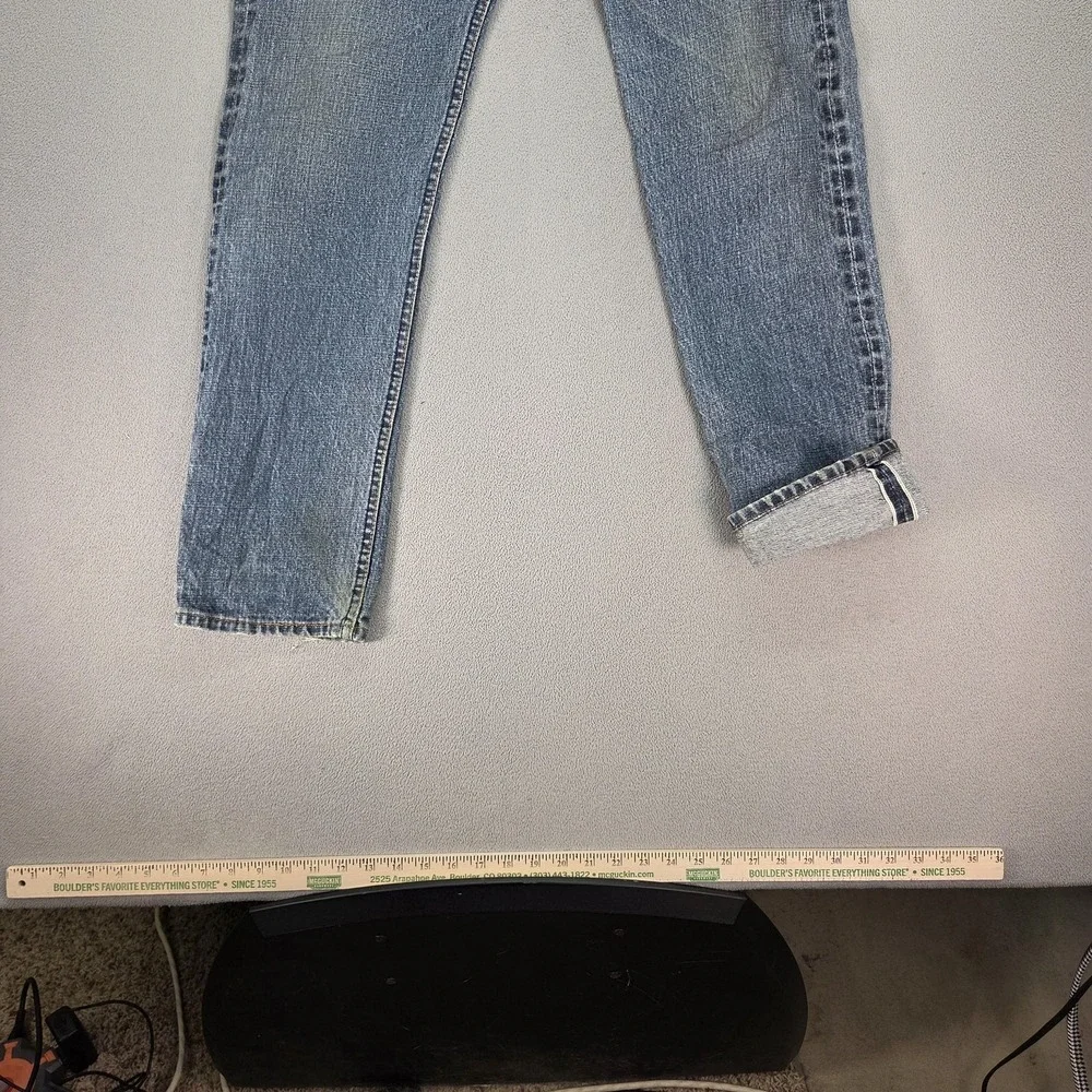 Levis 5Jeans Mens 31x31 Blue Selvedge Button Fly Straight Denim Faded Distressed